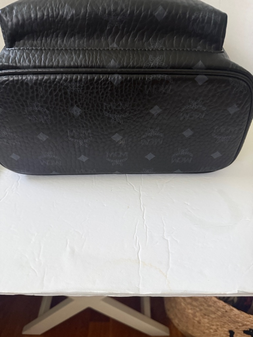MCM Black Logo-Print Pebbled Leather Backpack - Picture 7 of 7